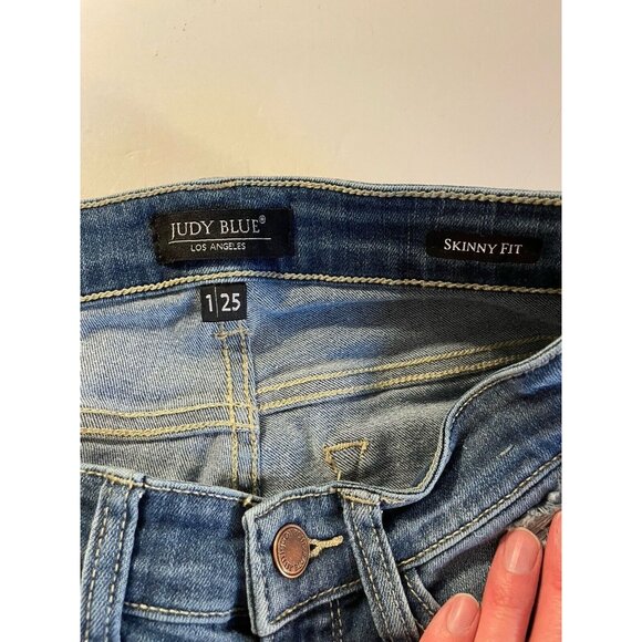 Judy Blue Jeans Womens 1/25  25x28.5 Blue Skinny Distressed Denim JB82109MD - Picture 5 of 16